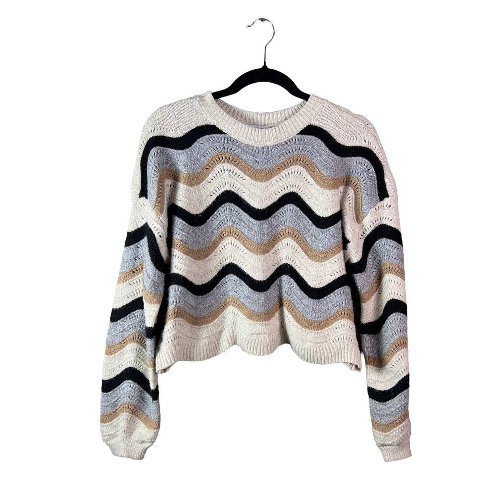 Love Knits Sweater Women's Small Chevron Knit Cropped Boho 2010s
